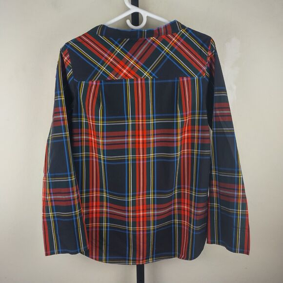 J Crew Funnelneck Shirt in Stewart Tartan Plaid Jeweled Rhinestone Button - Picture 3 of 9